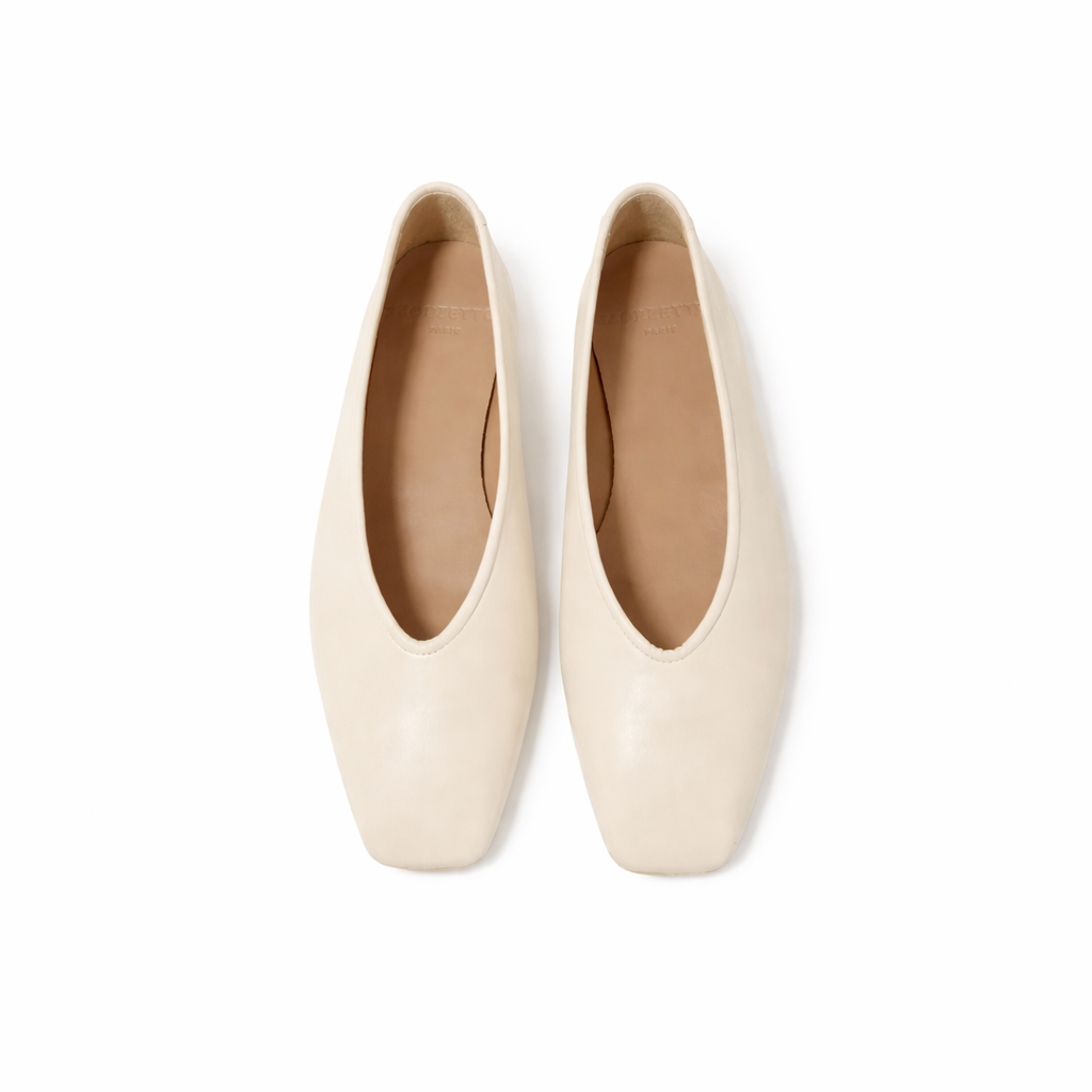 Ballerine Alma en cuir de veau souple Crème