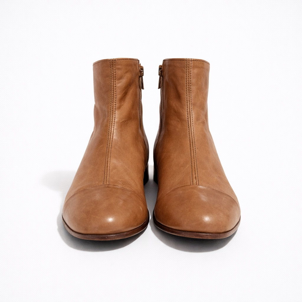 Bottine Andy en cuir de veau souple camel