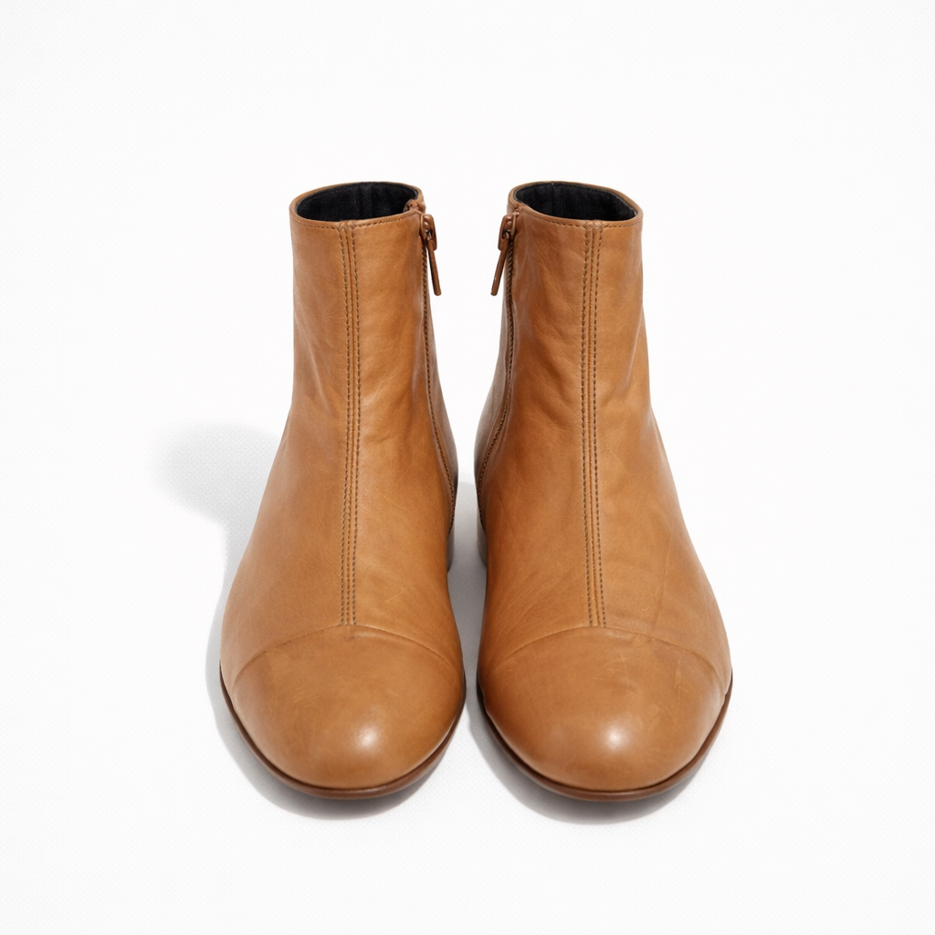 Bottine Andy en cuir de veau souple camel
