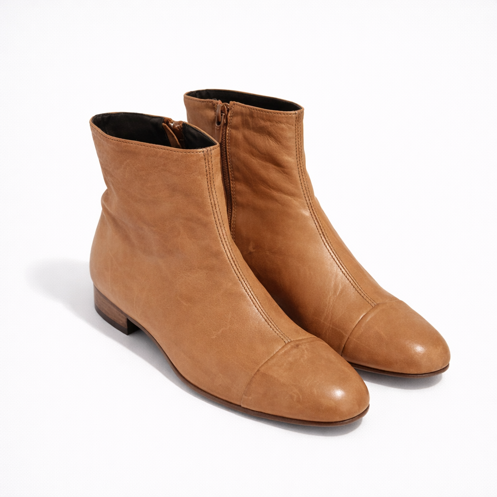 Bottine Andy en cuir de veau souple camel