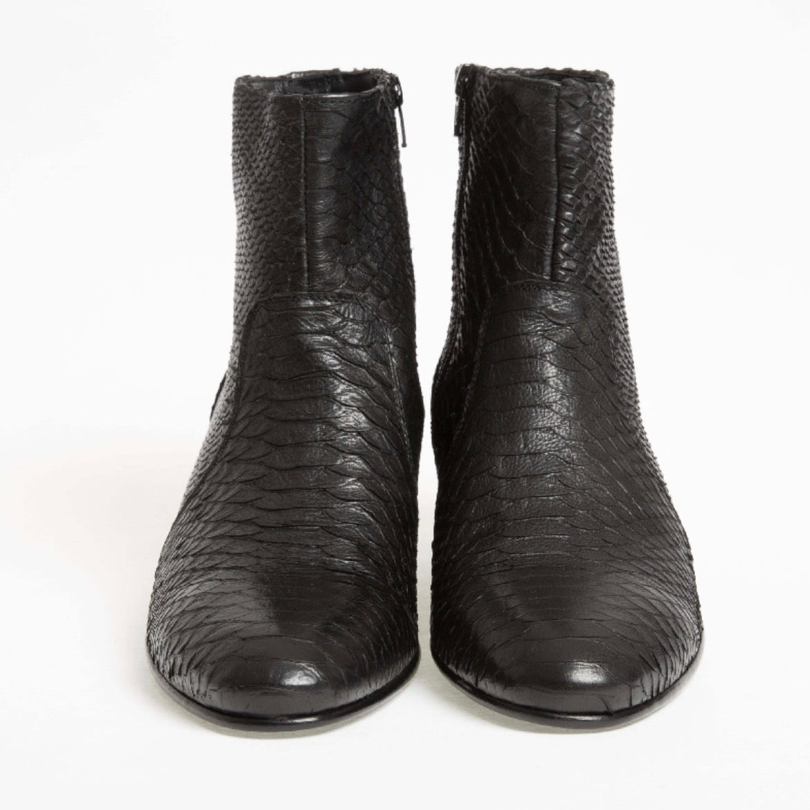 Bottine Mario en cuir embossé python noir