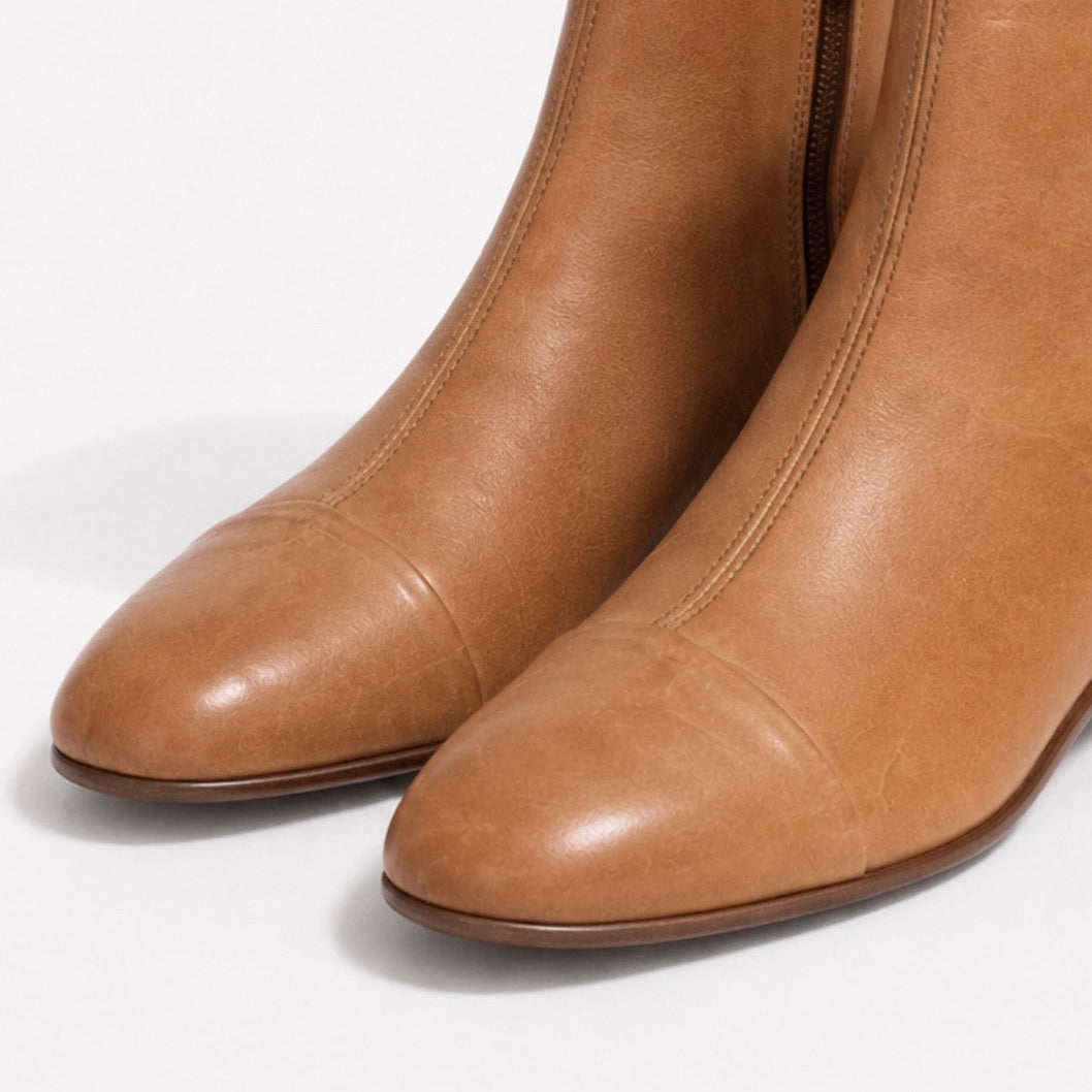 Bottine Andy en cuir de veau souple camel