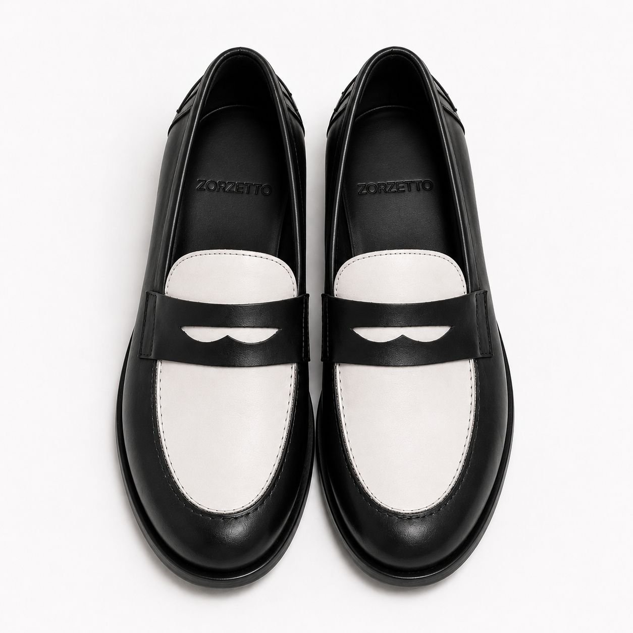Mocassin Rudolph en cuir de veau lisse noir et blanc