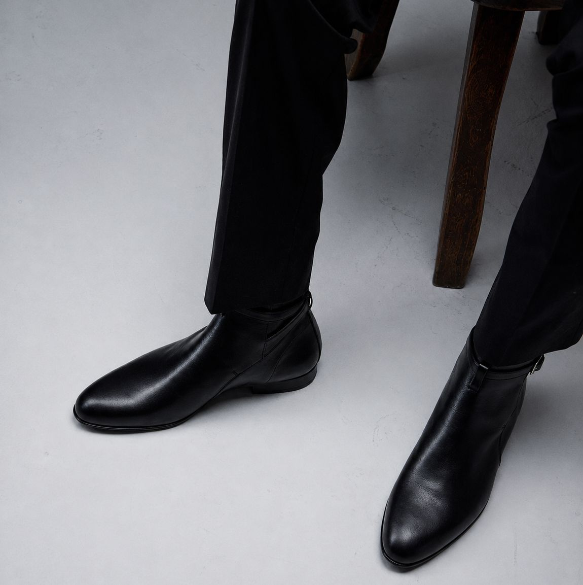 Bottine Kate en cuir de veau lisse noir