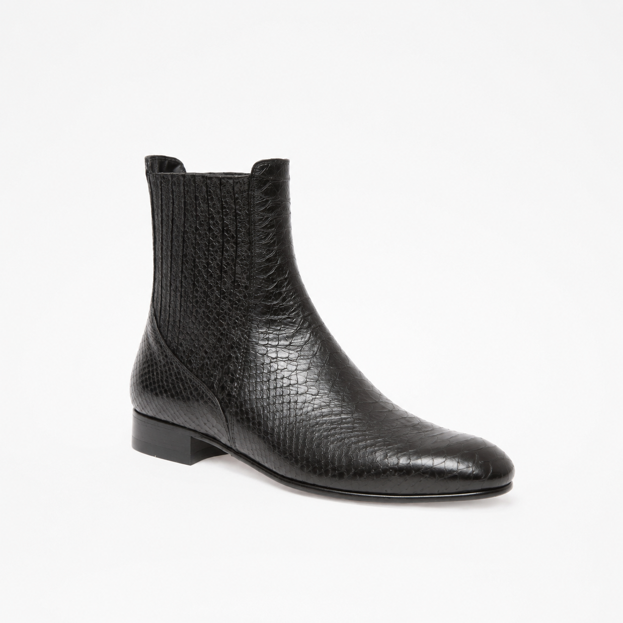 Bottine Cécilia en cuir embossé python noir