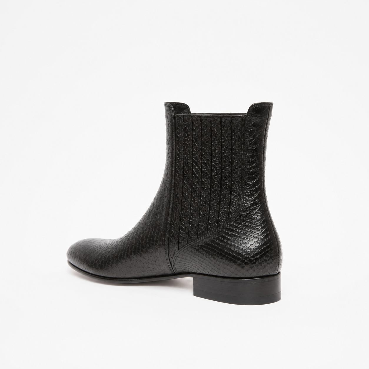 Bottine Cécilia en cuir embossé python noir