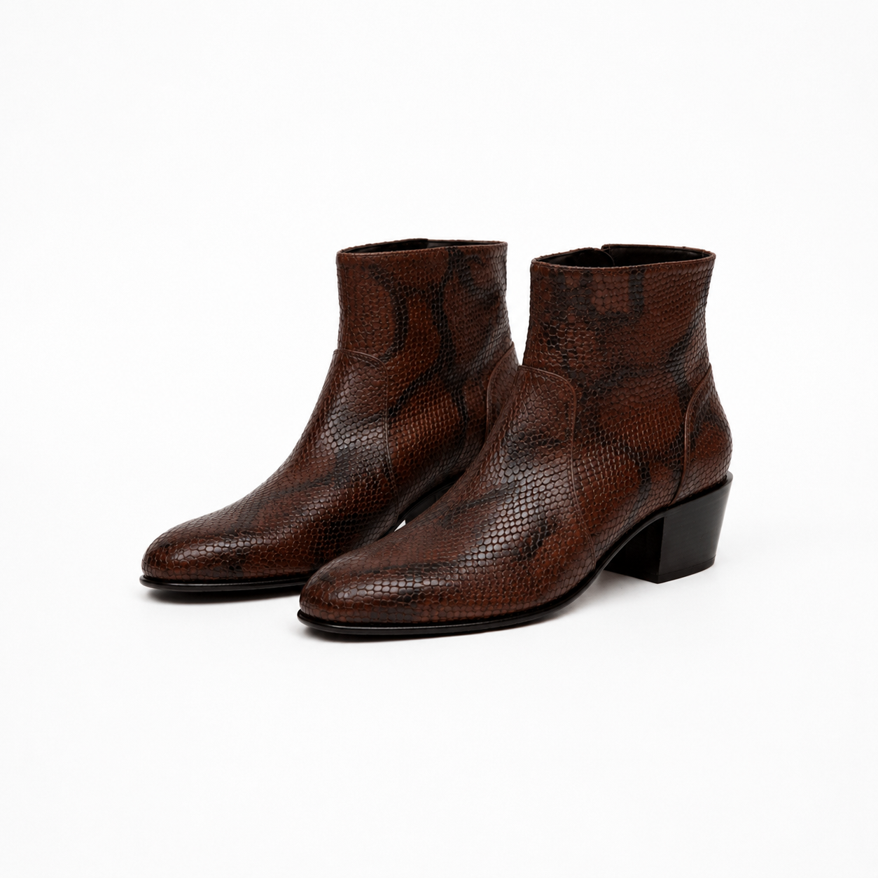 Bottine Maria en cuir embossé python chocolat
