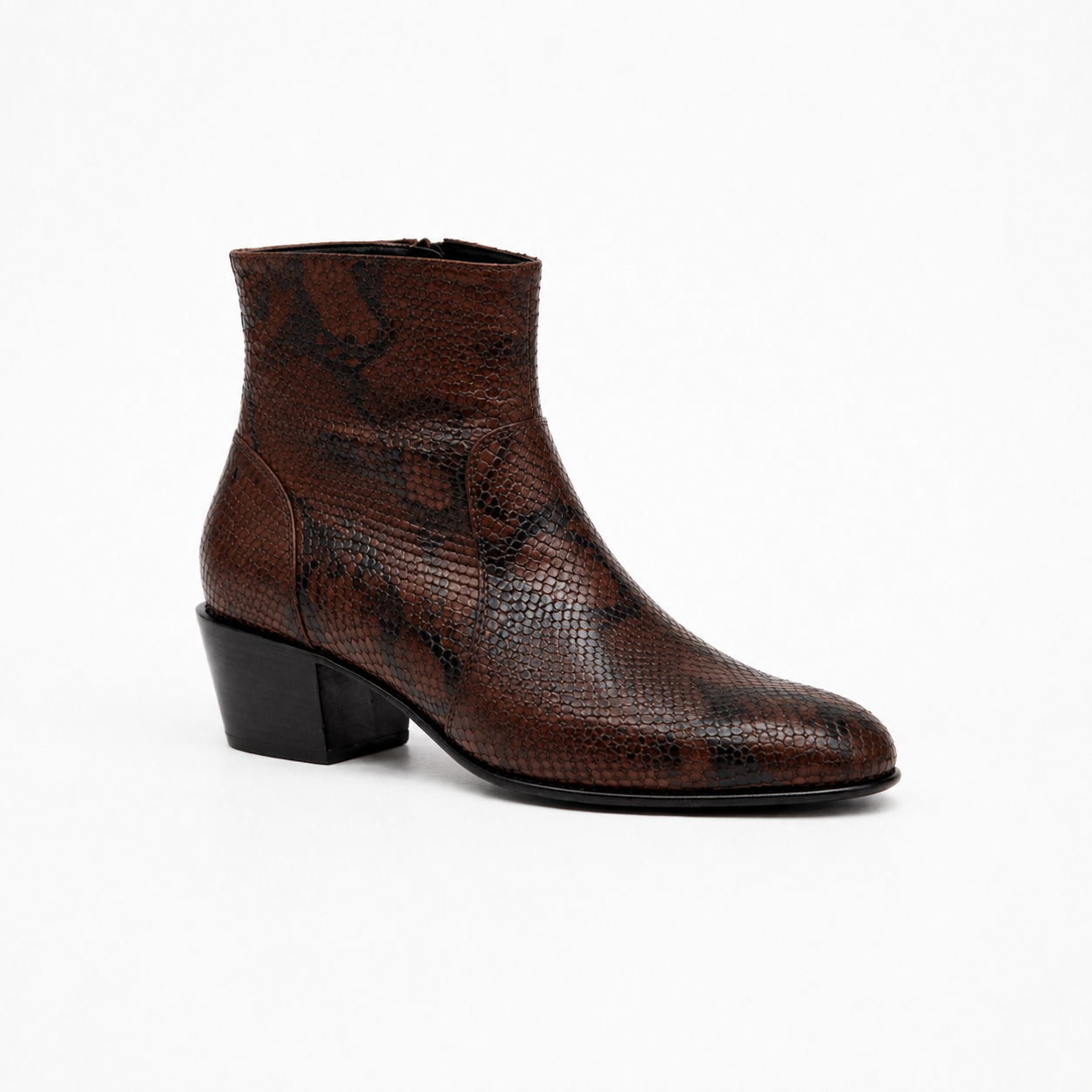 Bottine Maria en cuir embossé python chocolat