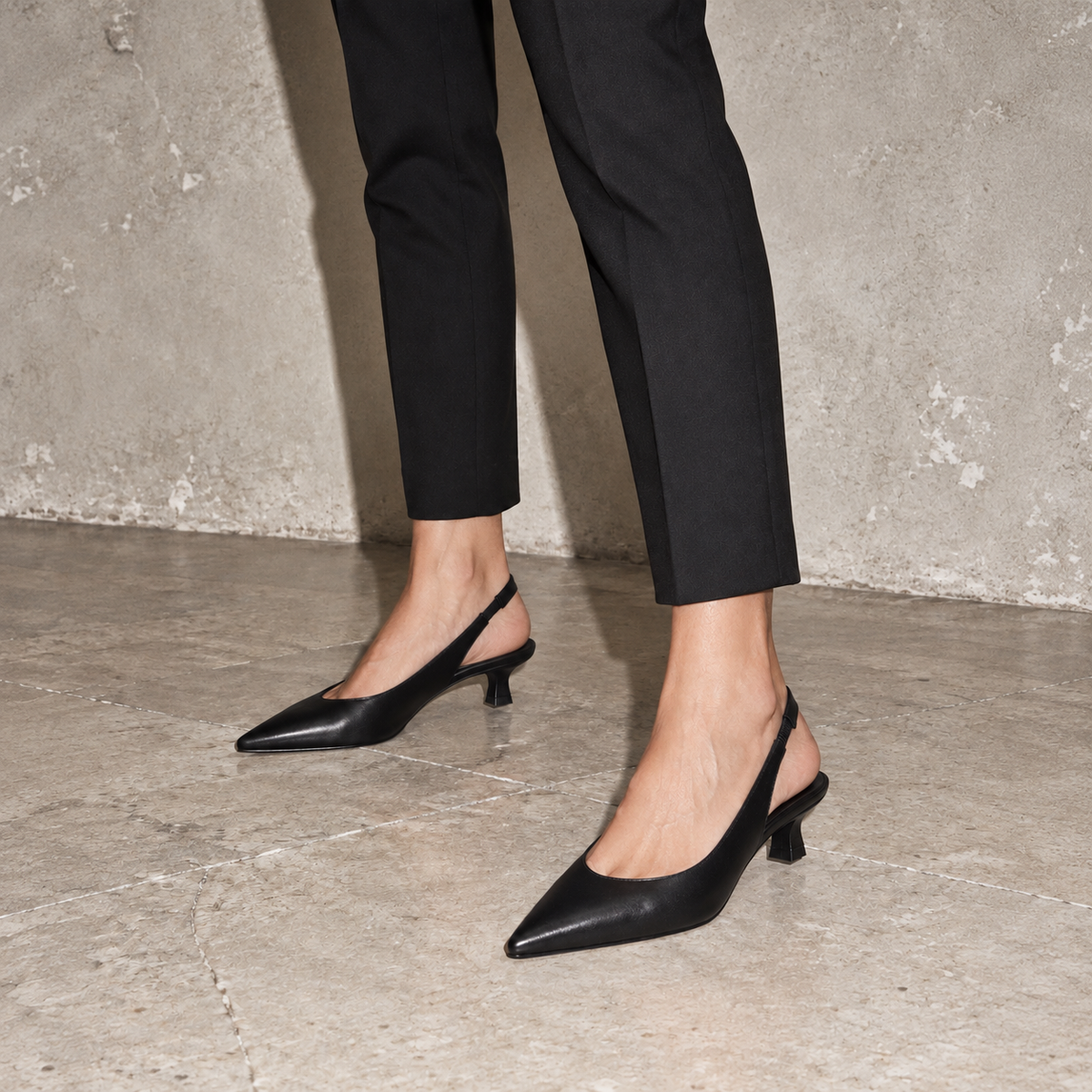 Slingback Romy en cuir de veau souple noir