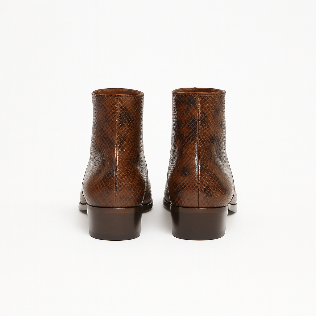 Bottine Maria en cuir embossé python chocolat