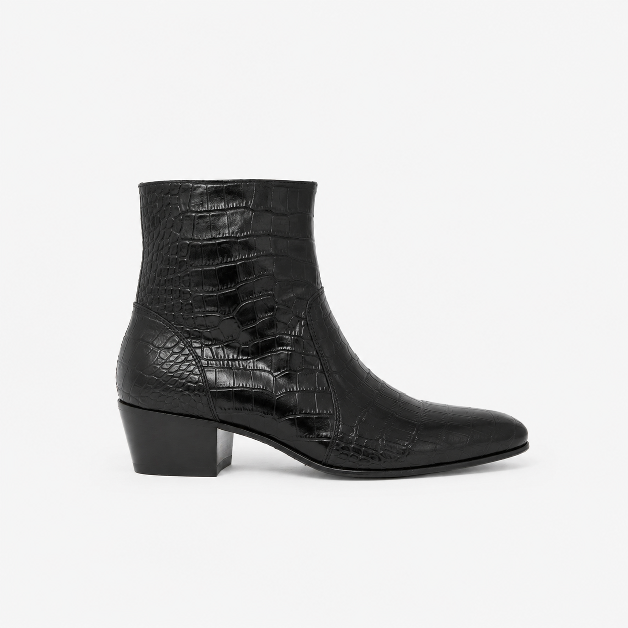 Bottine Mario en cuir embossé crocodile noir