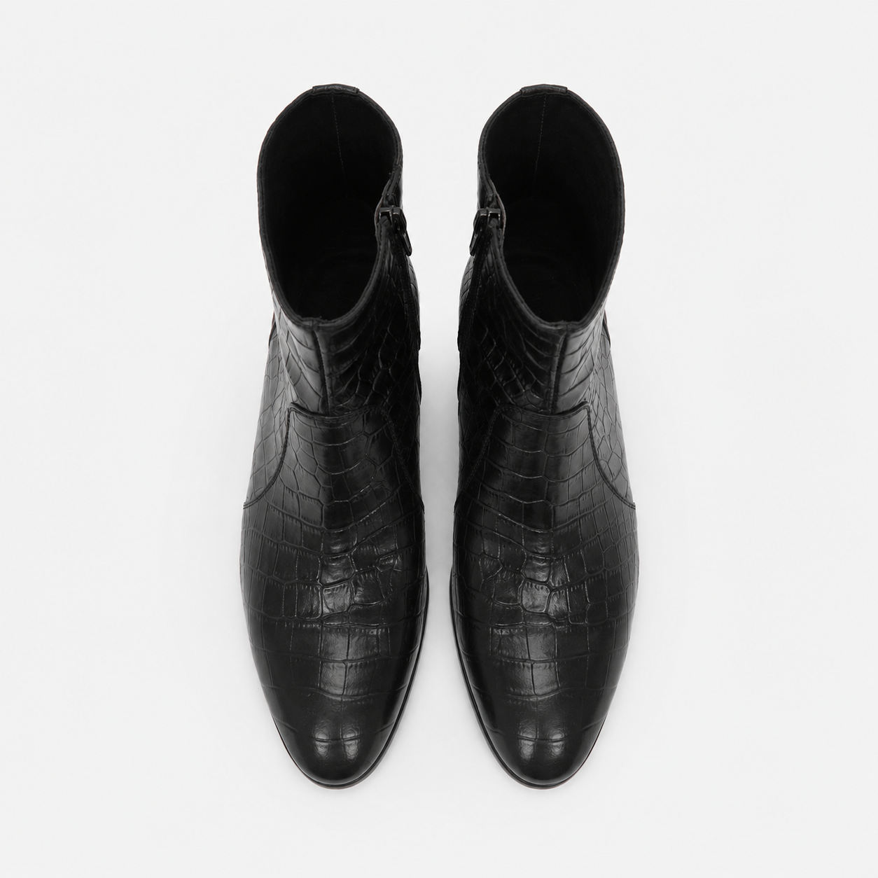 Bottine Mario en cuir embossé crocodile noir