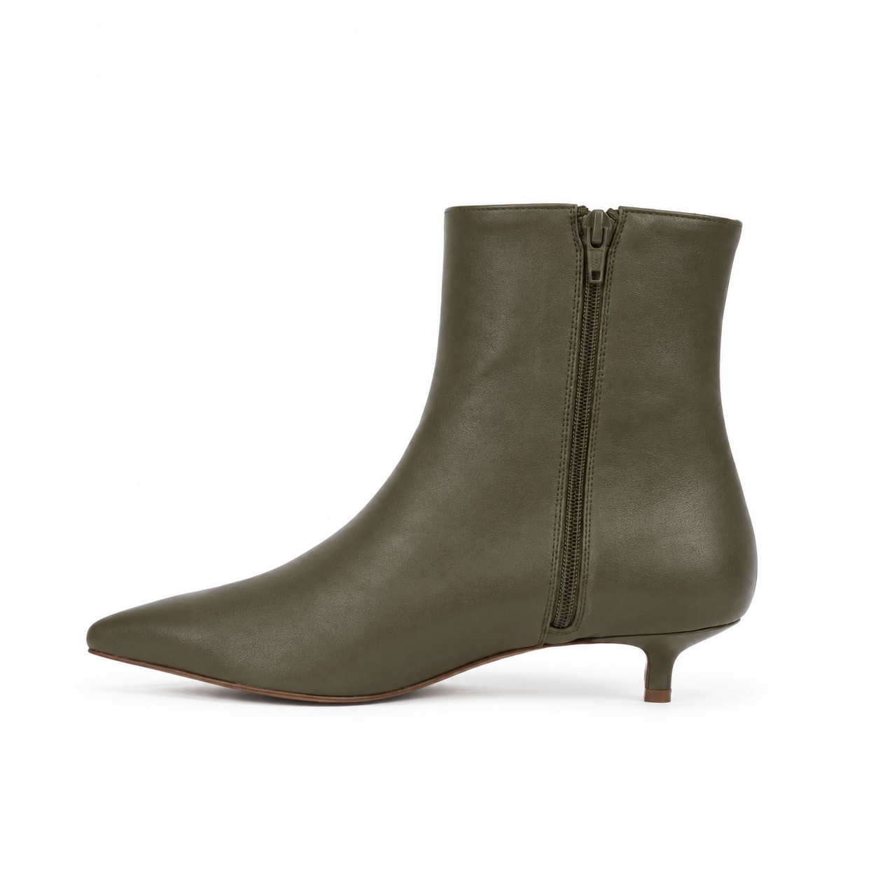 Bottine Nina en cuir de veau lisse olive