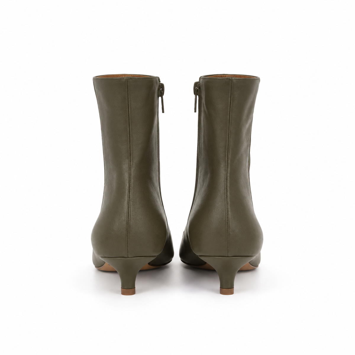Bottine Nina en cuir de veau lisse olive