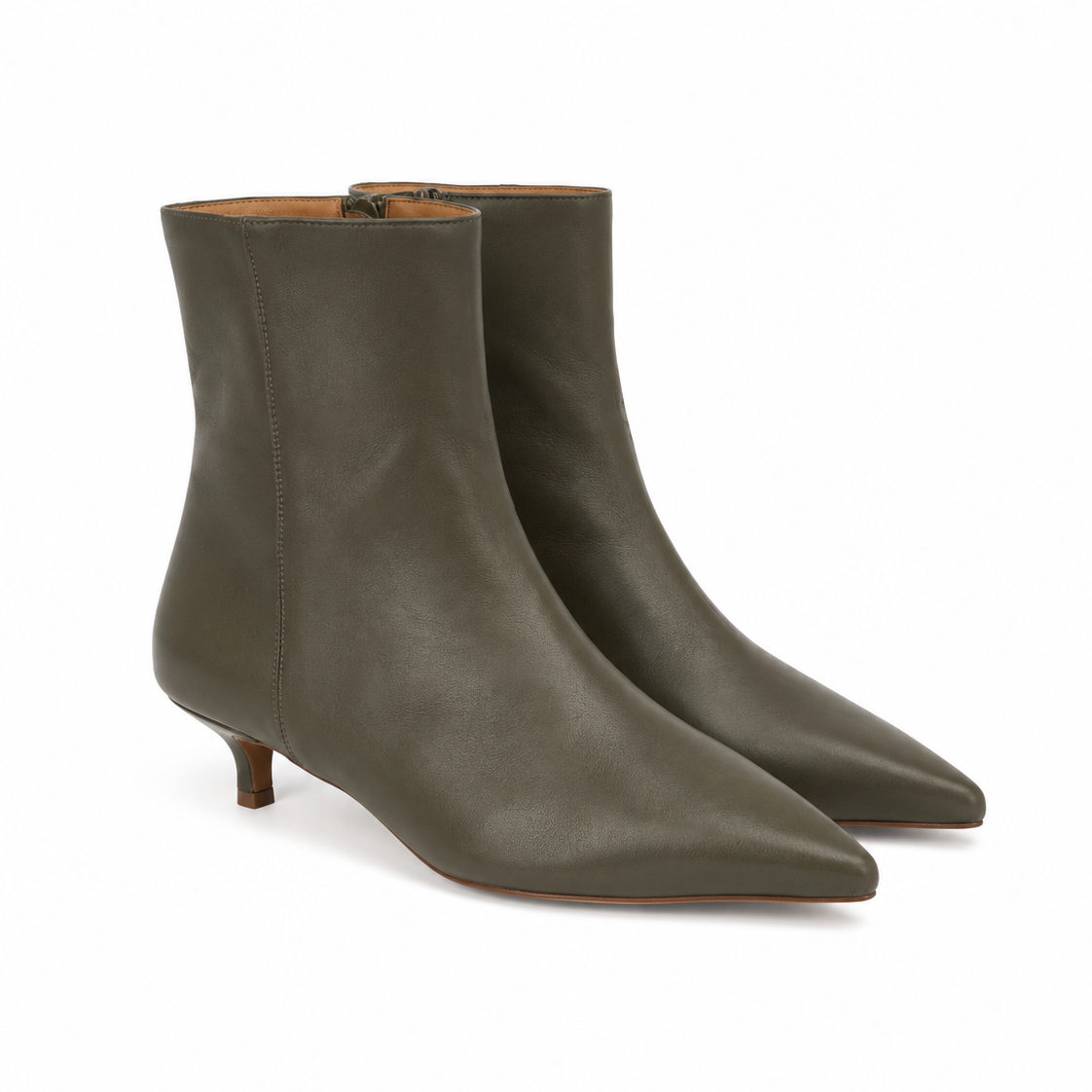 Bottine Nina en cuir de veau lisse olive