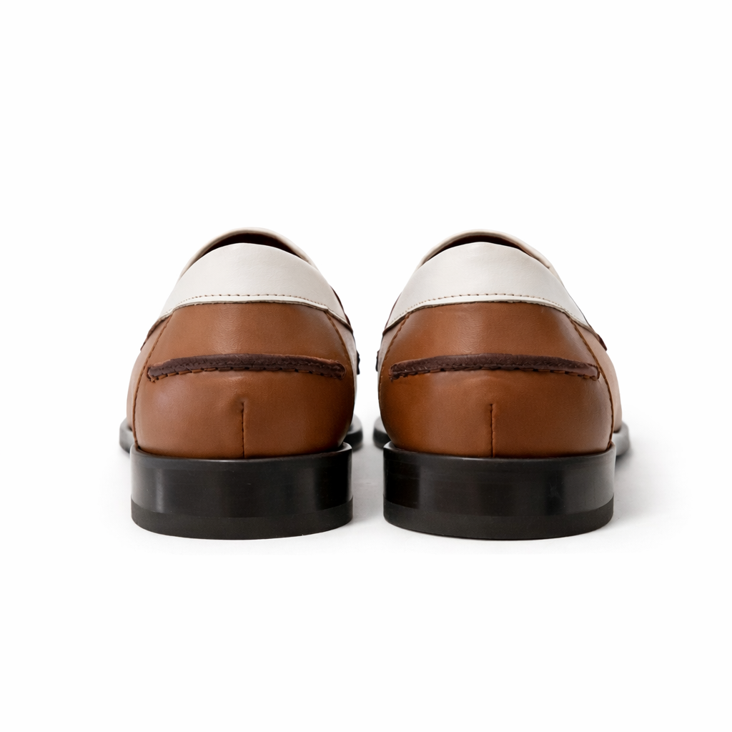 Mocassin Rudolph en cuir de veau lisse camel et blanc