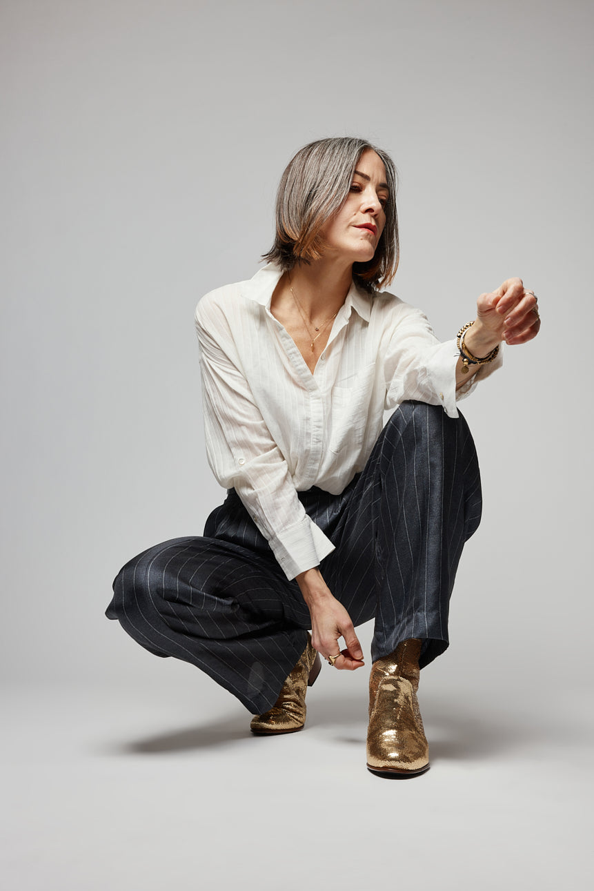 Collection Keren Ann x Zorzetto - Bottine Maria cuir or brodé de sequins