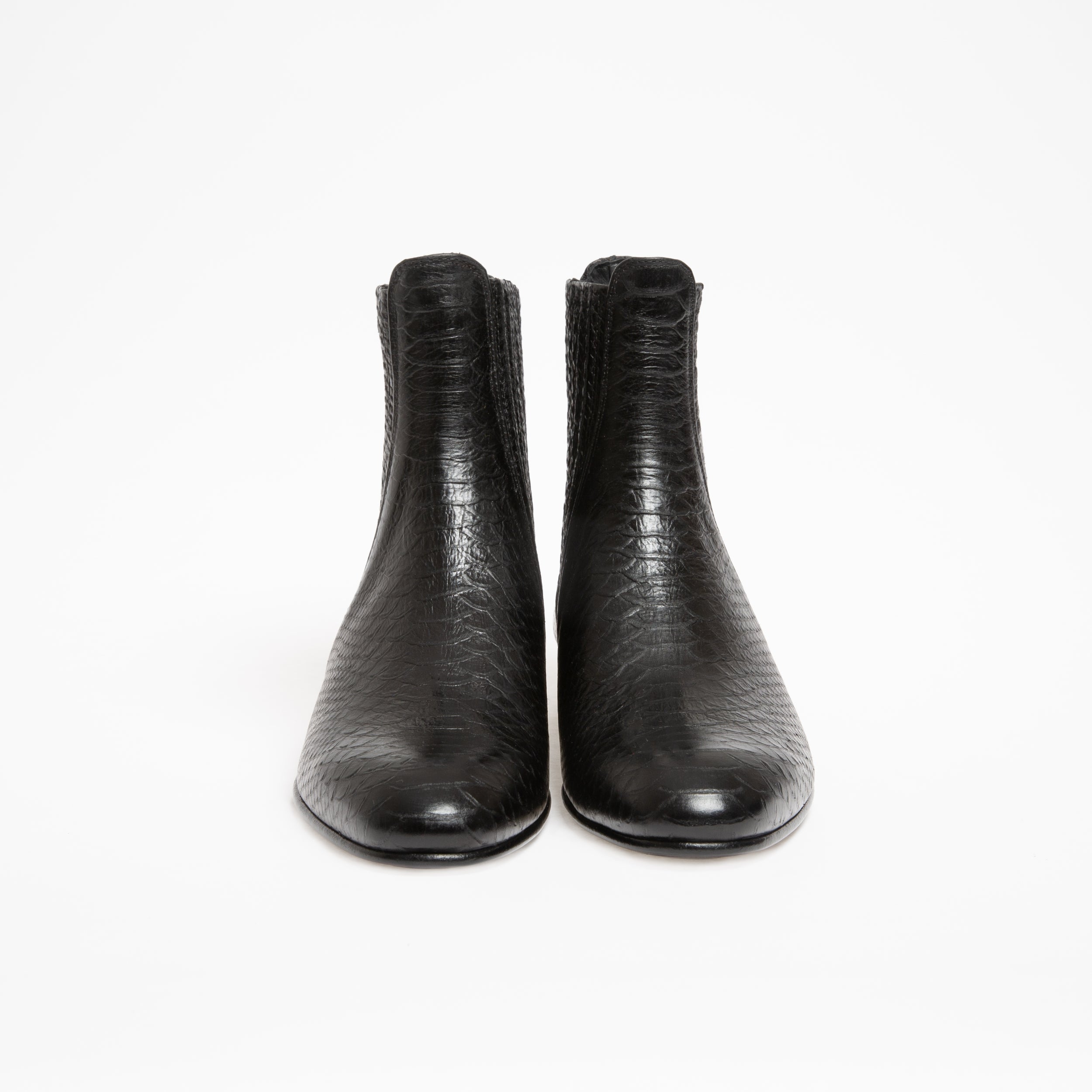 Bottine Cécilia en cuir embossé python noir