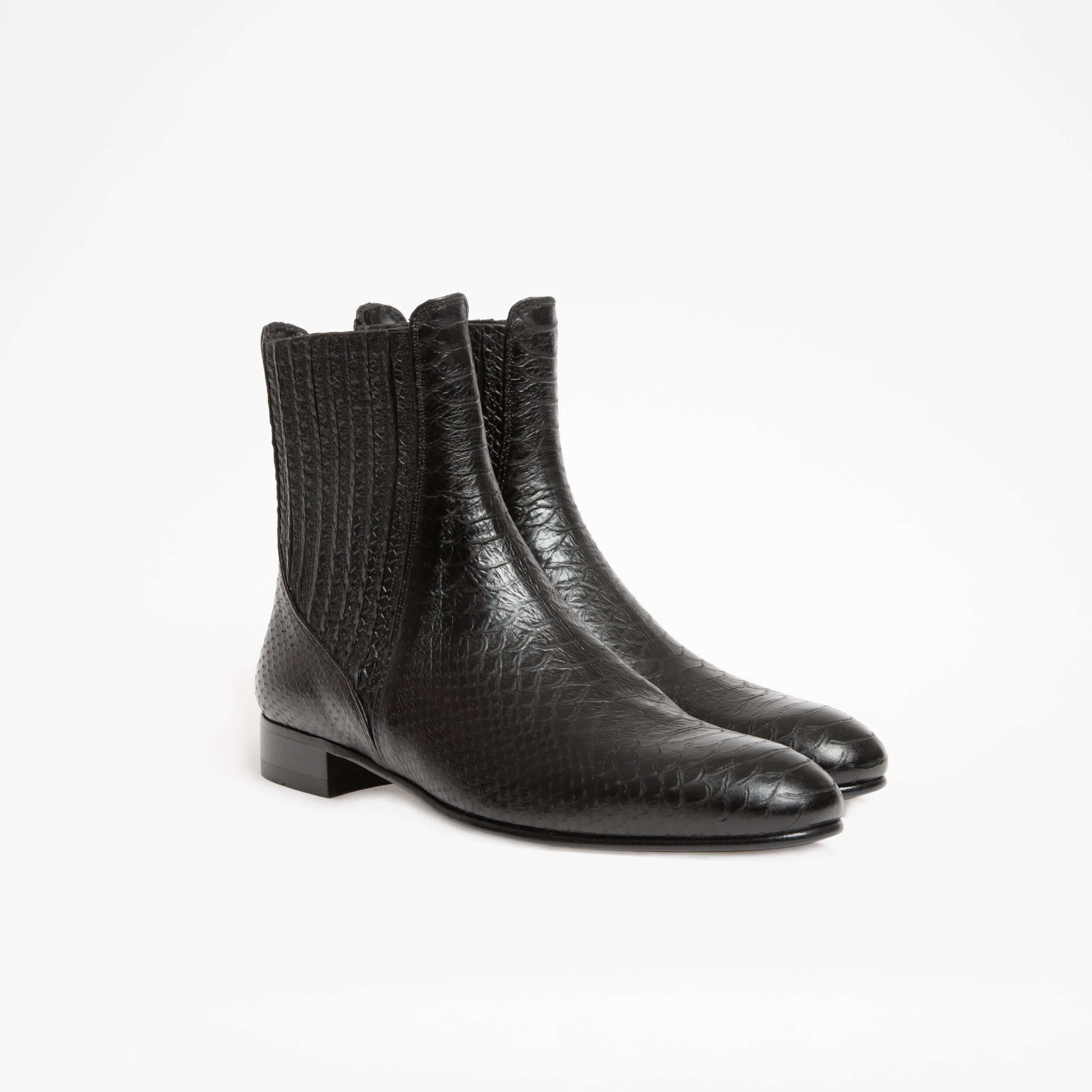 Collection Keren Ann x Zorzetto - Bottine Cécilio en cuir embossé python noir