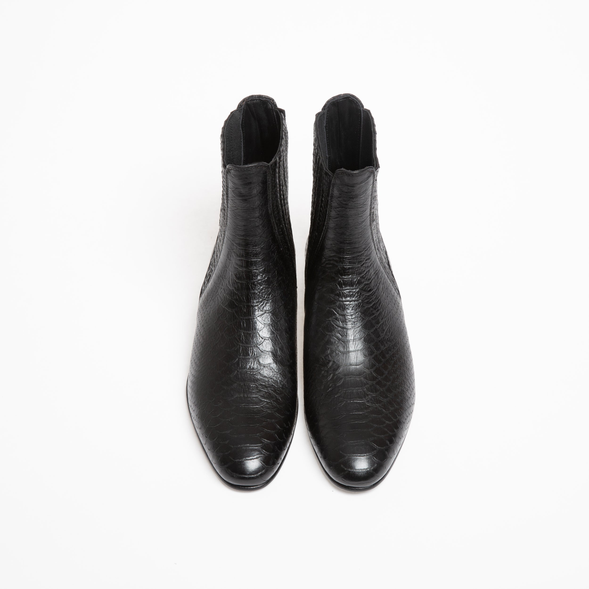 Bottine Cécilia en cuir embossé python noir