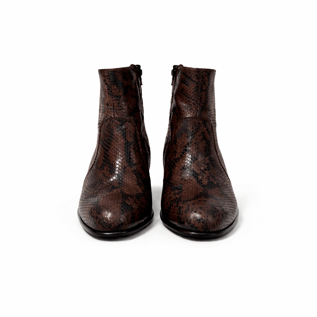 Bottine Maria en cuir embossé python chocolat