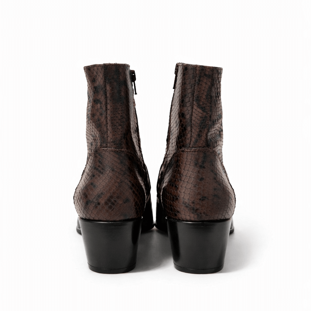 Bottine Maria en cuir embossé python chocolat