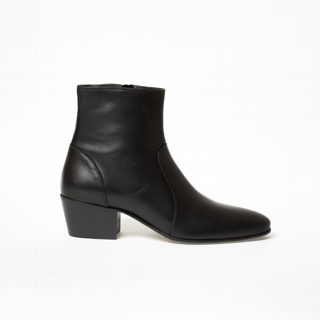 Bottine Mario en cuir de veau lisse noir