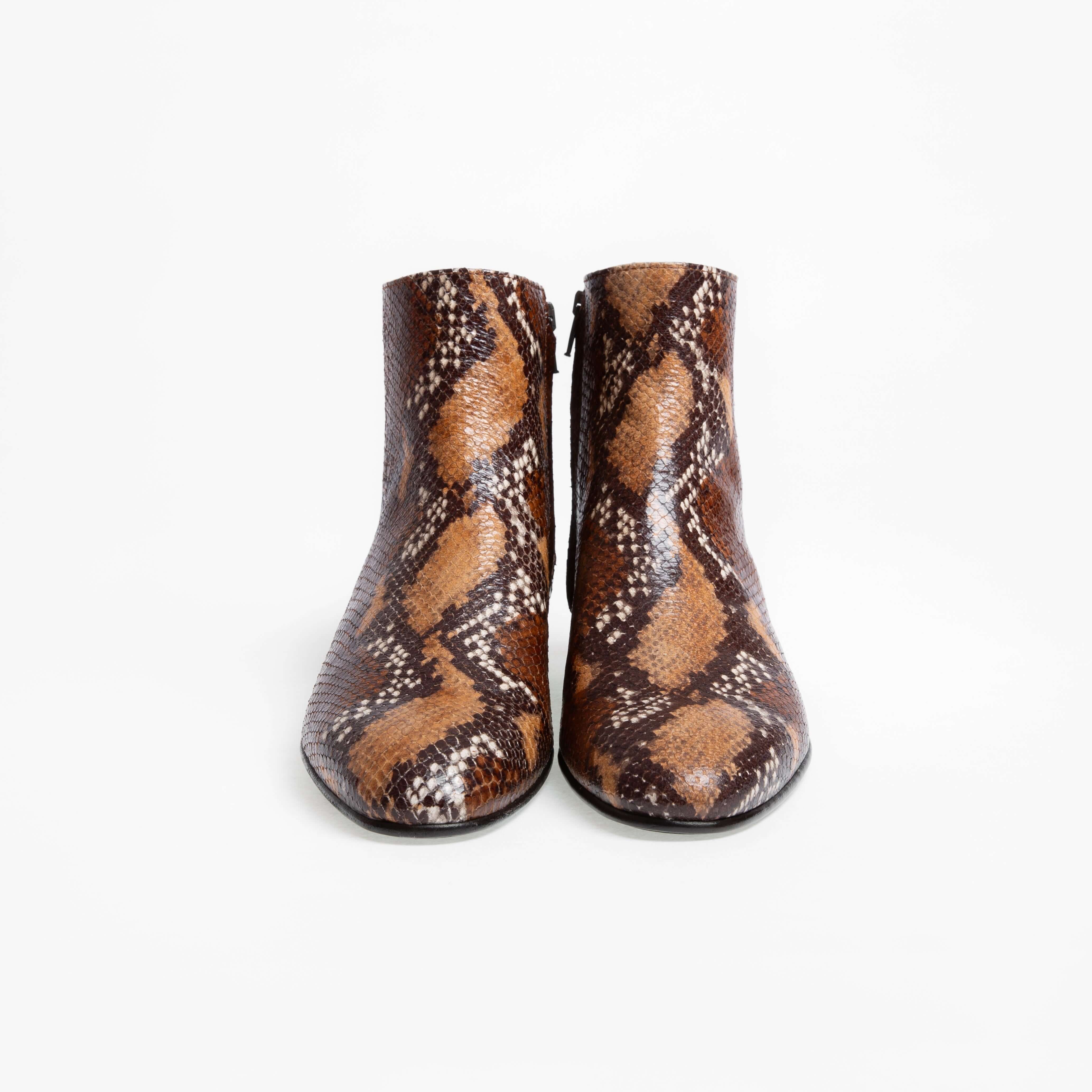 Bottine Nathan en cuir embossé python chocolat