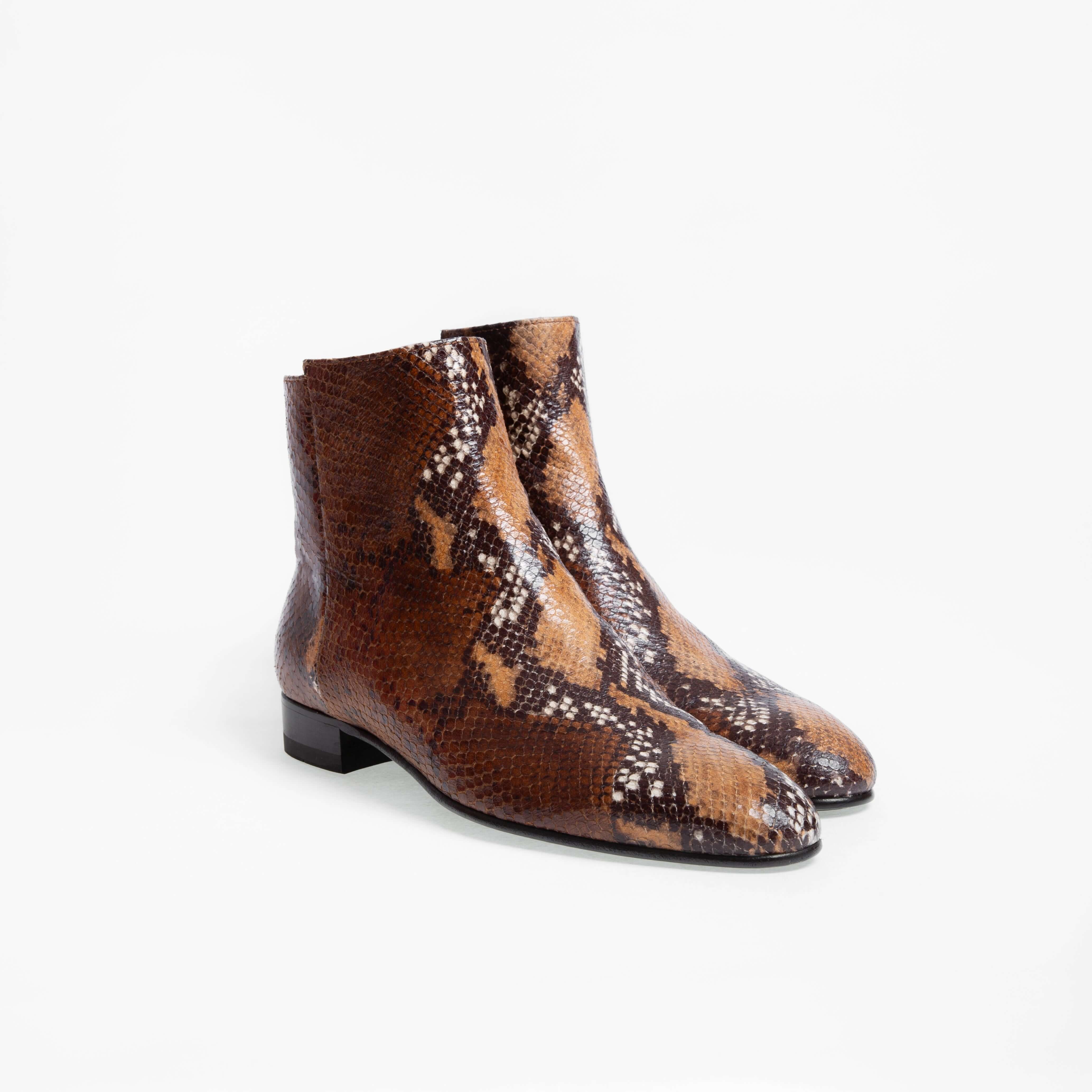 Bottine Nathan en cuir embossé python chocolat