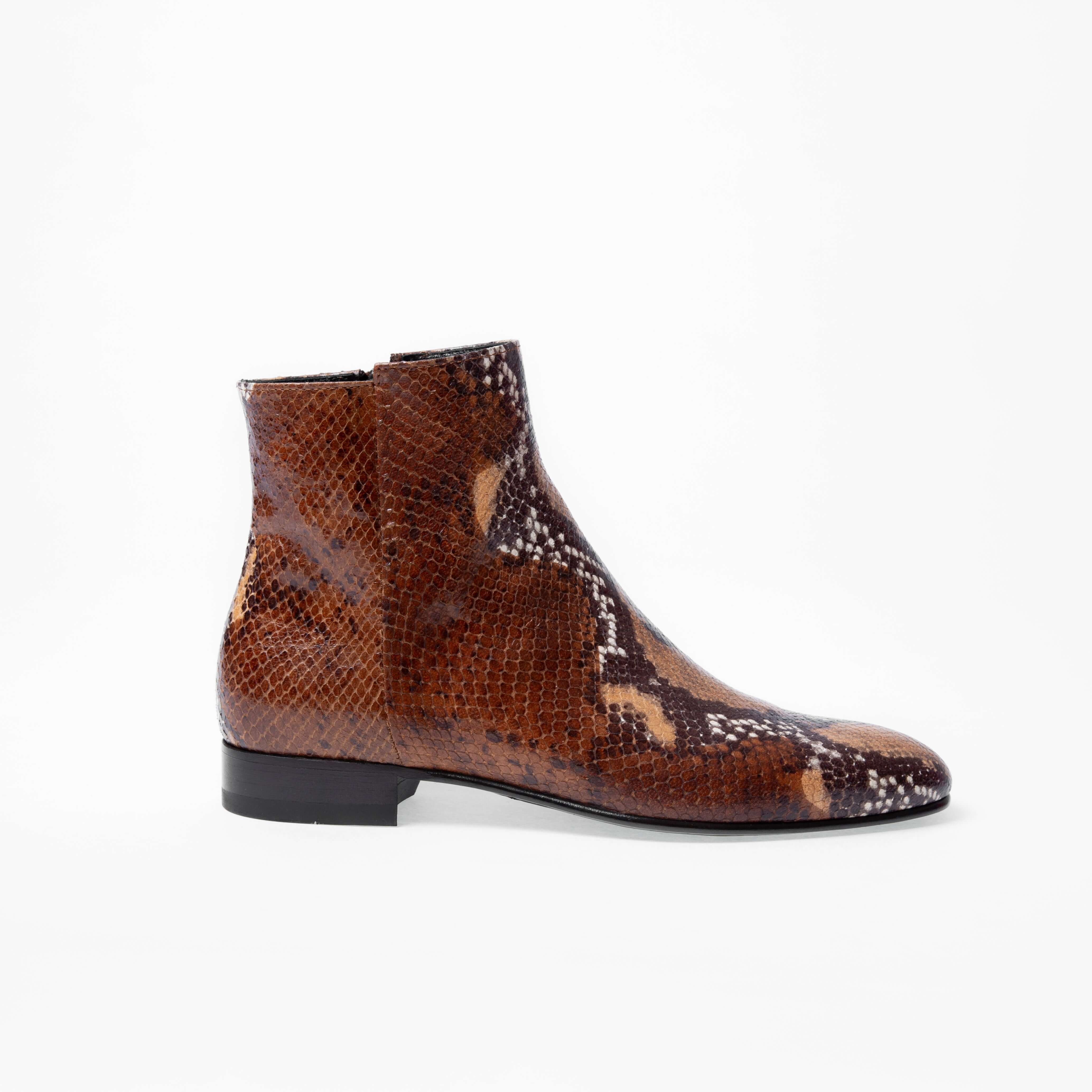 Bottine Nathan en cuir embossé python chocolat