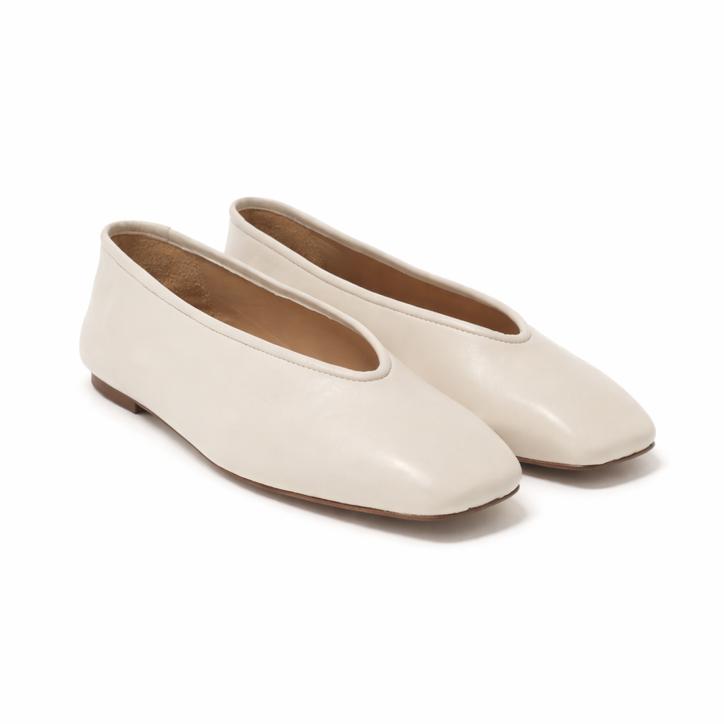 Ballerine Alma en cuir de veau souple Crème