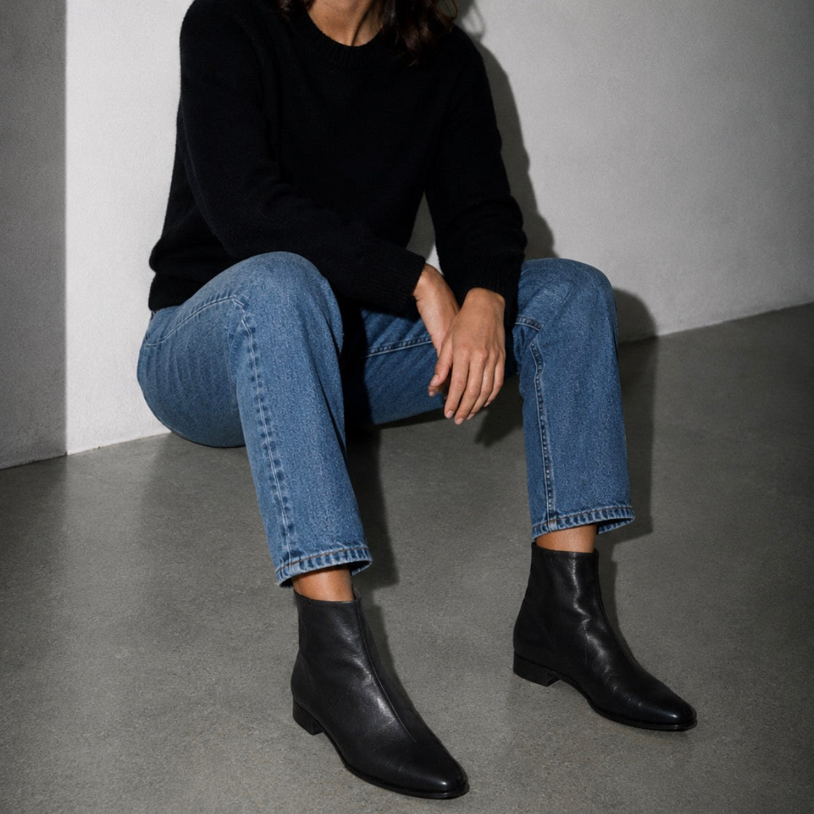Bottine Andy en cuir de veau souple noir