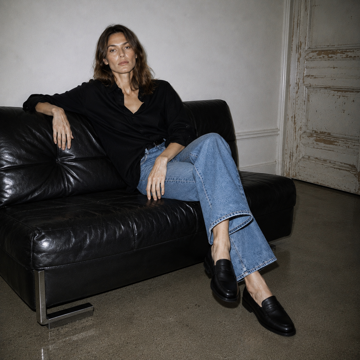 Mocassin Rudolph en cuir de veau lisse noir