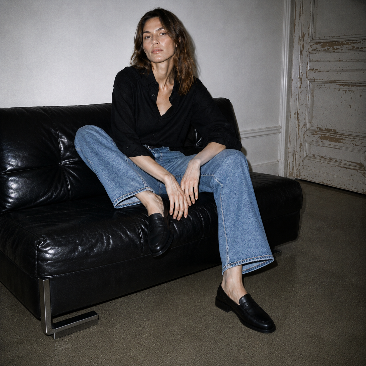 Mocassin Rudolph en cuir de veau lisse noir