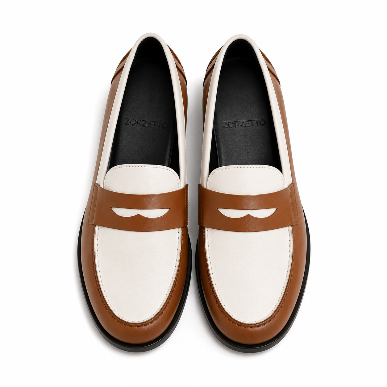 Mocassin Rudolph en cuir de veau lisse camel et blanc