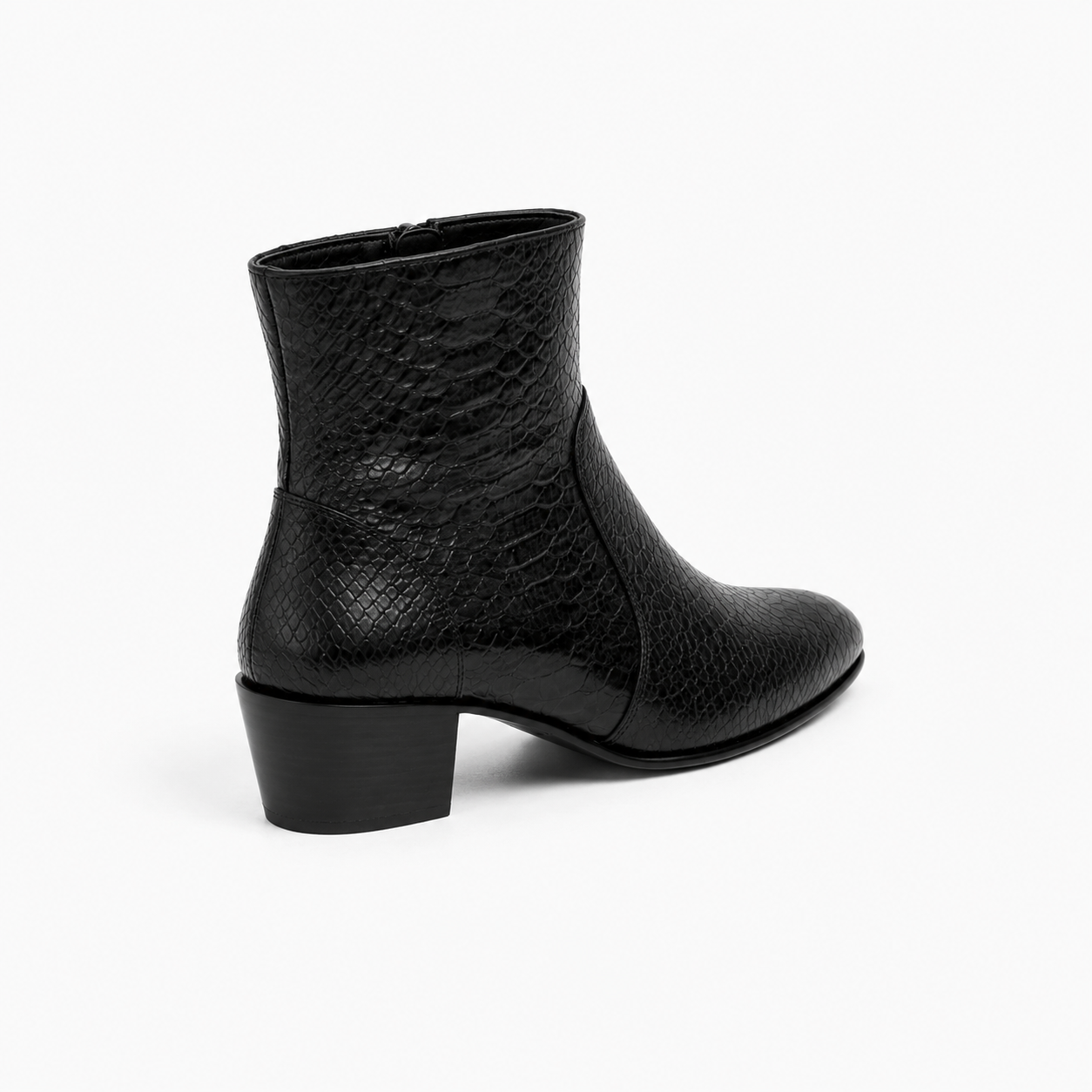 Bottine Mario en cuir embossé python noir