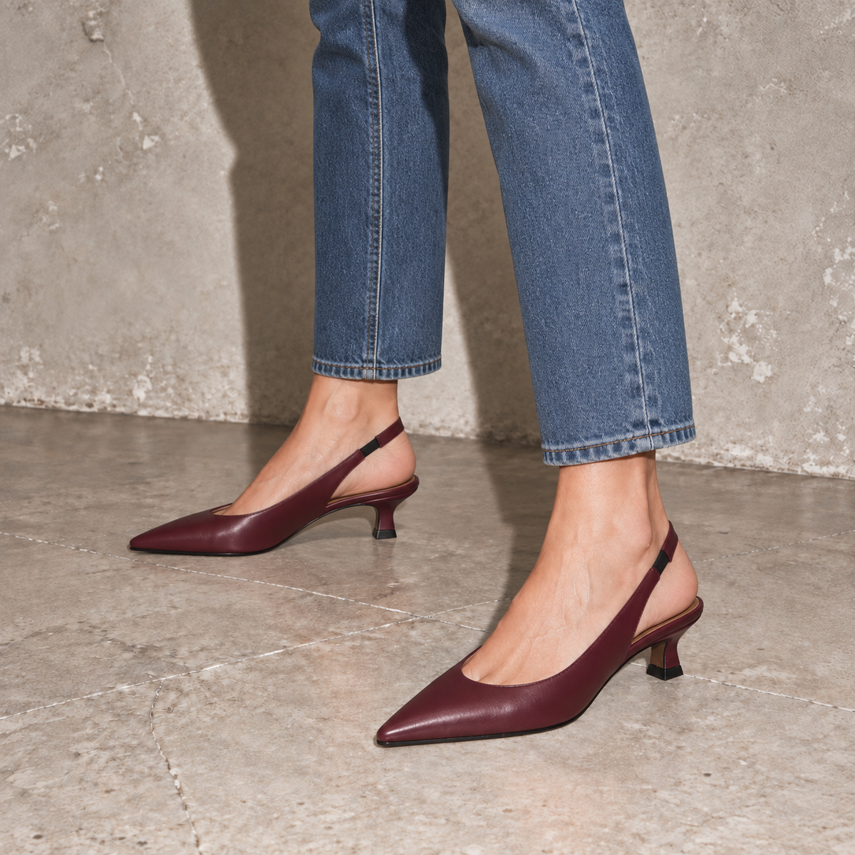 Slingback Romy en cuir de veau souple bordeaux
