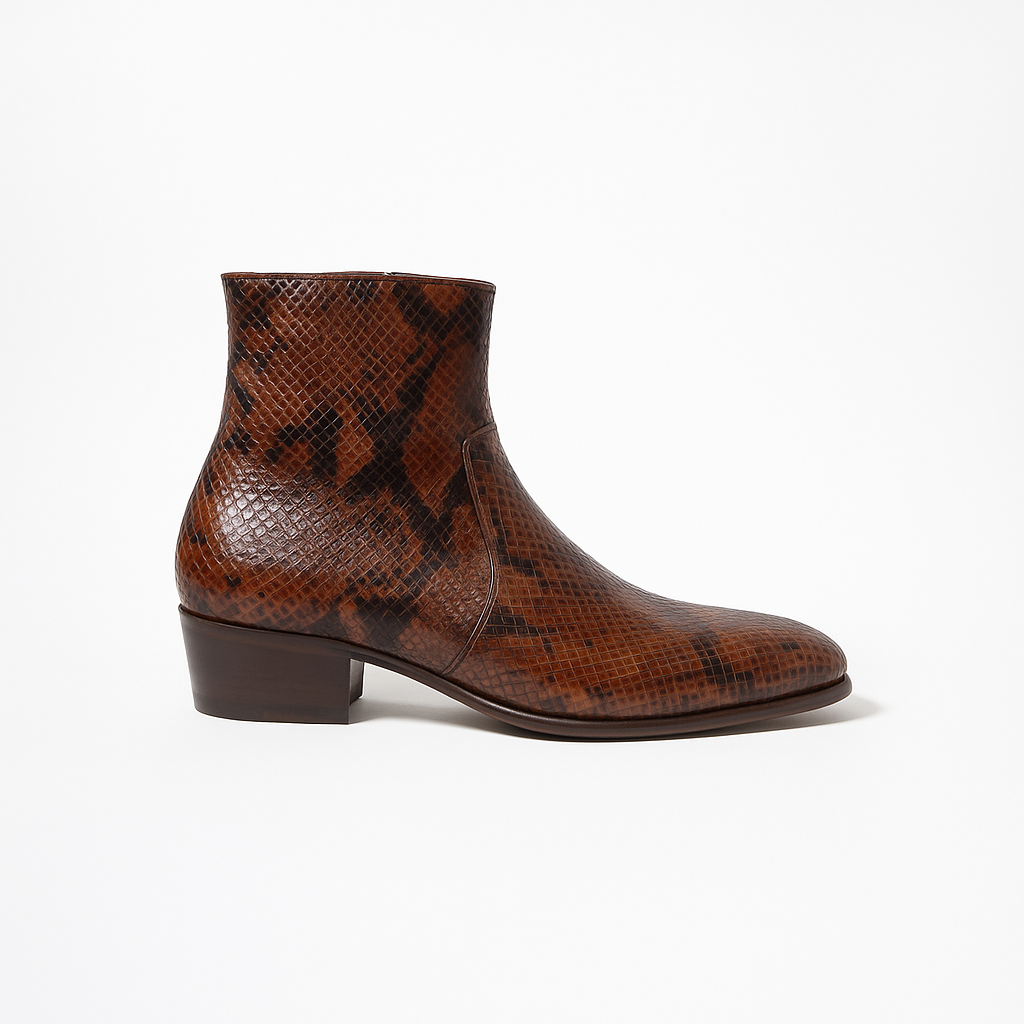 Bottine Maria en cuir embossé python chocolat