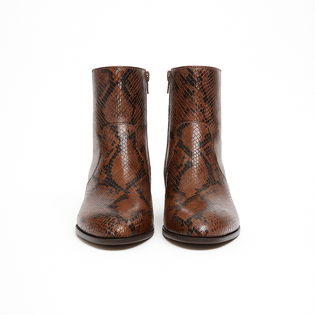 Bottine Maria en cuir embossé python chocolat