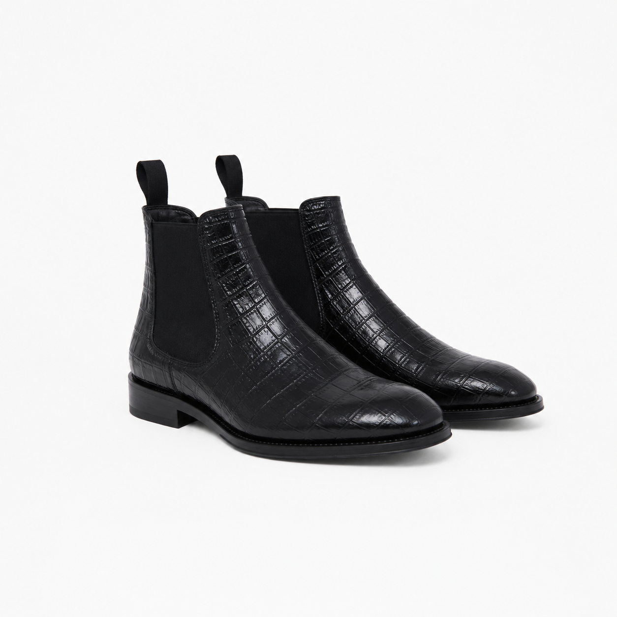 Bottine Jason en cuir embossé crocodile noir