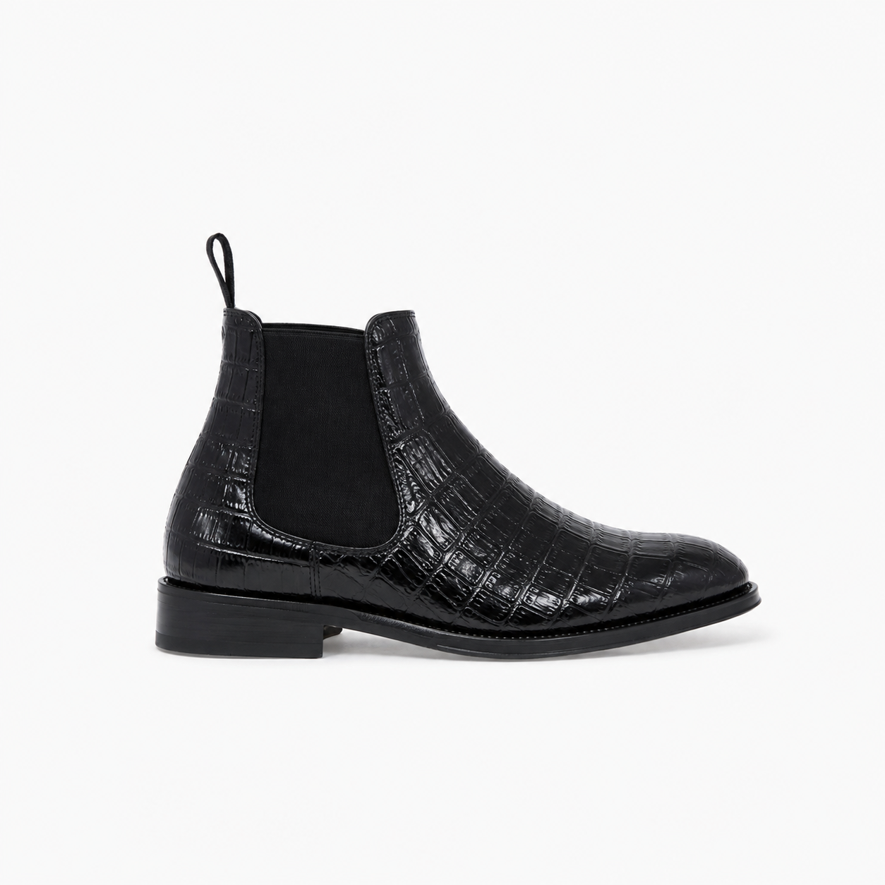 Bottine Jason en cuir embossé crocodile noir