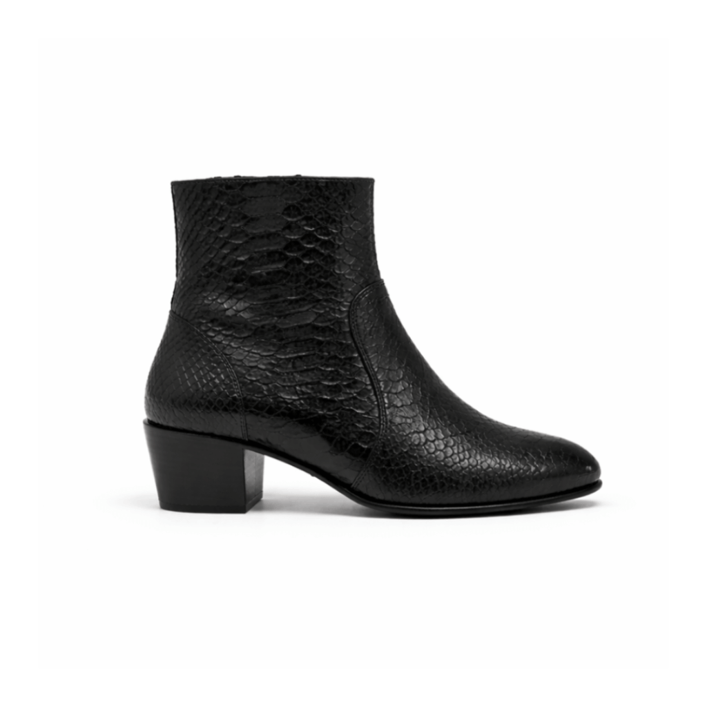 Bottine Maria en cuir embossé python noir