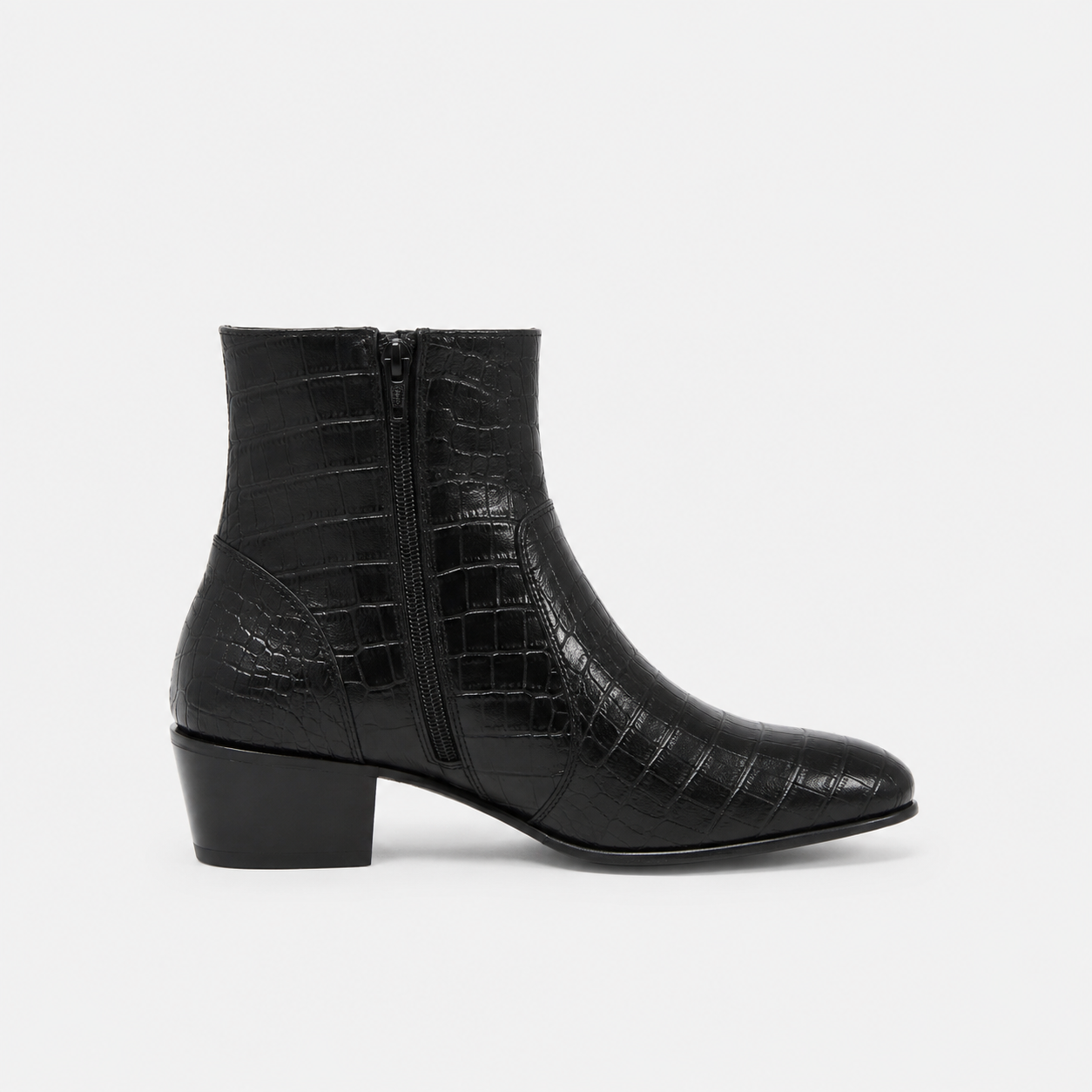 Bottine Mario en cuir embossé crocodile noir