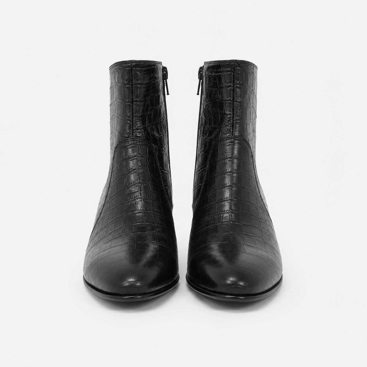 Bottine Mario en cuir embossé crocodile noir