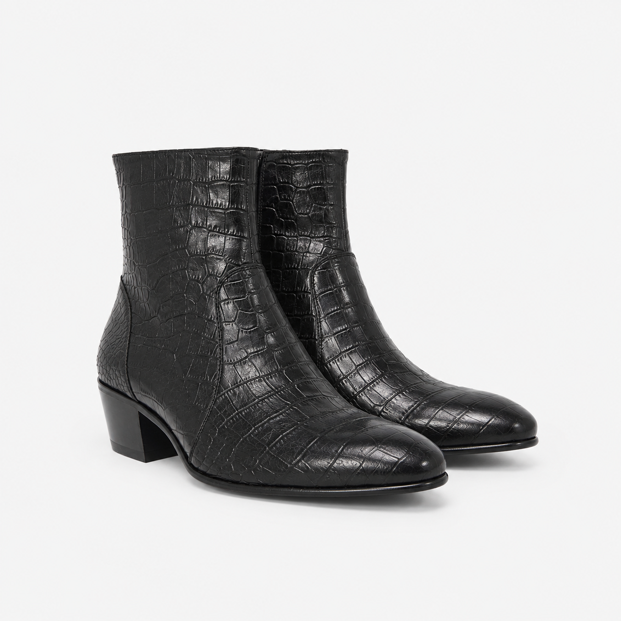Bottine Mario en cuir embossé crocodile noir