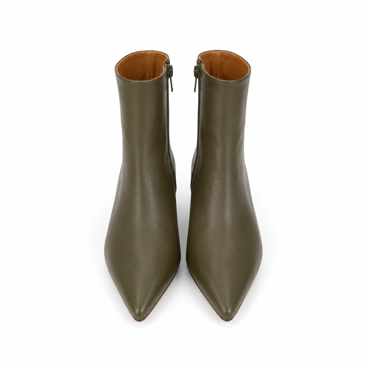 Bottine Nina en cuir de veau lisse olive