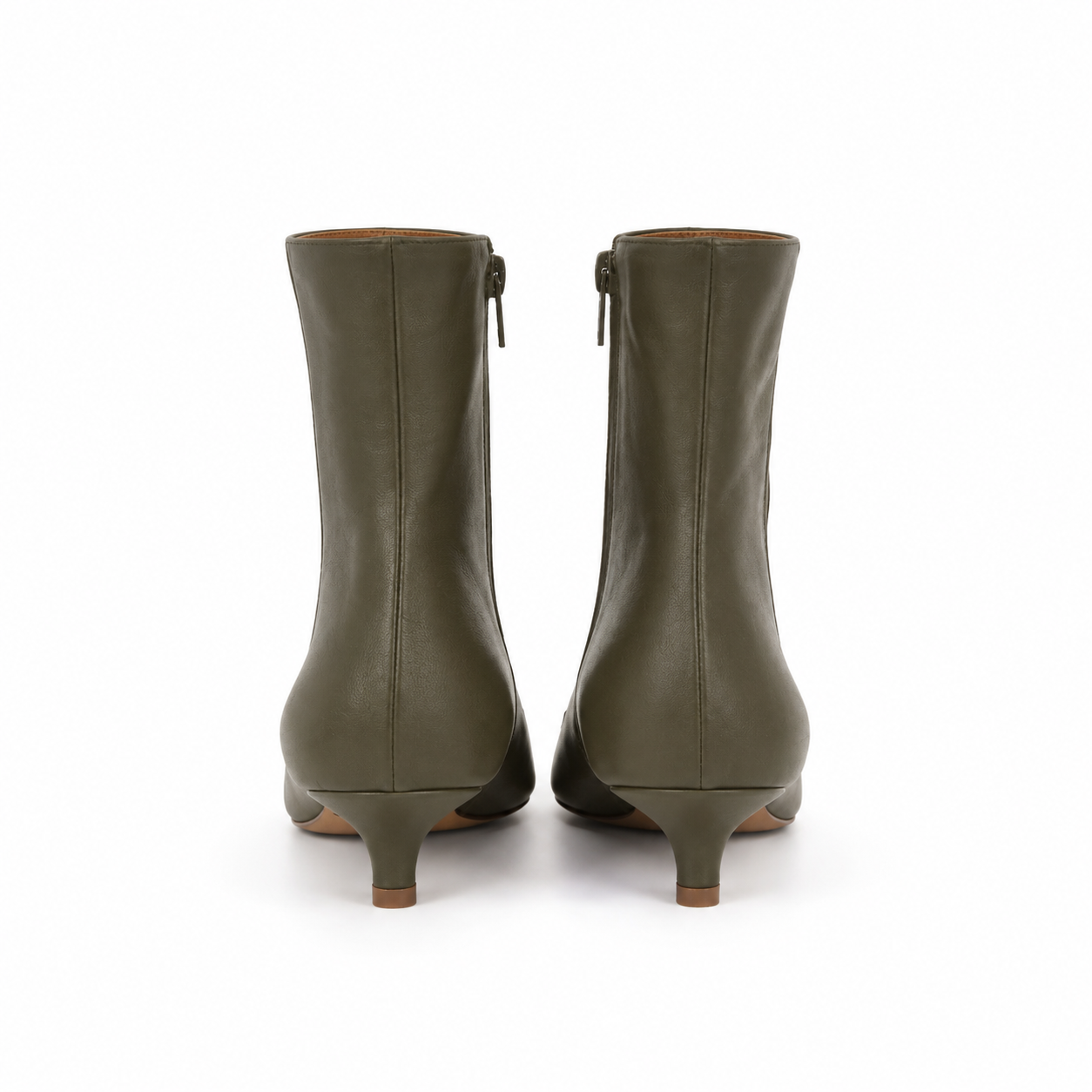 Bottine Nina en cuir de veau lisse olive
