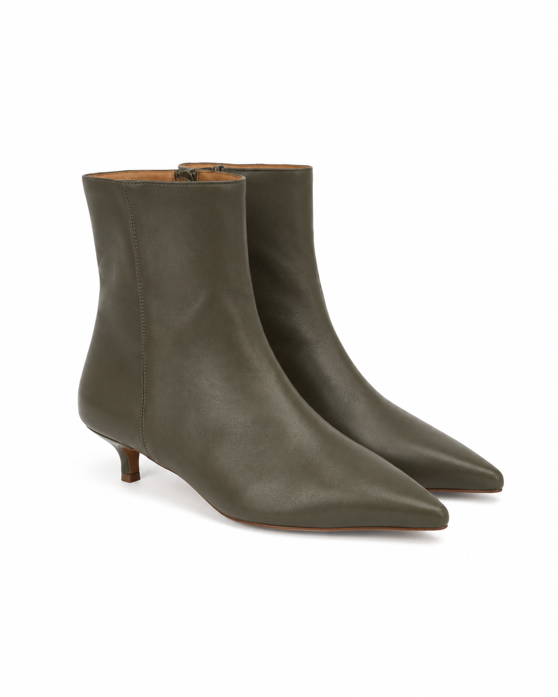 Bottine Nina en cuir de veau lisse olive